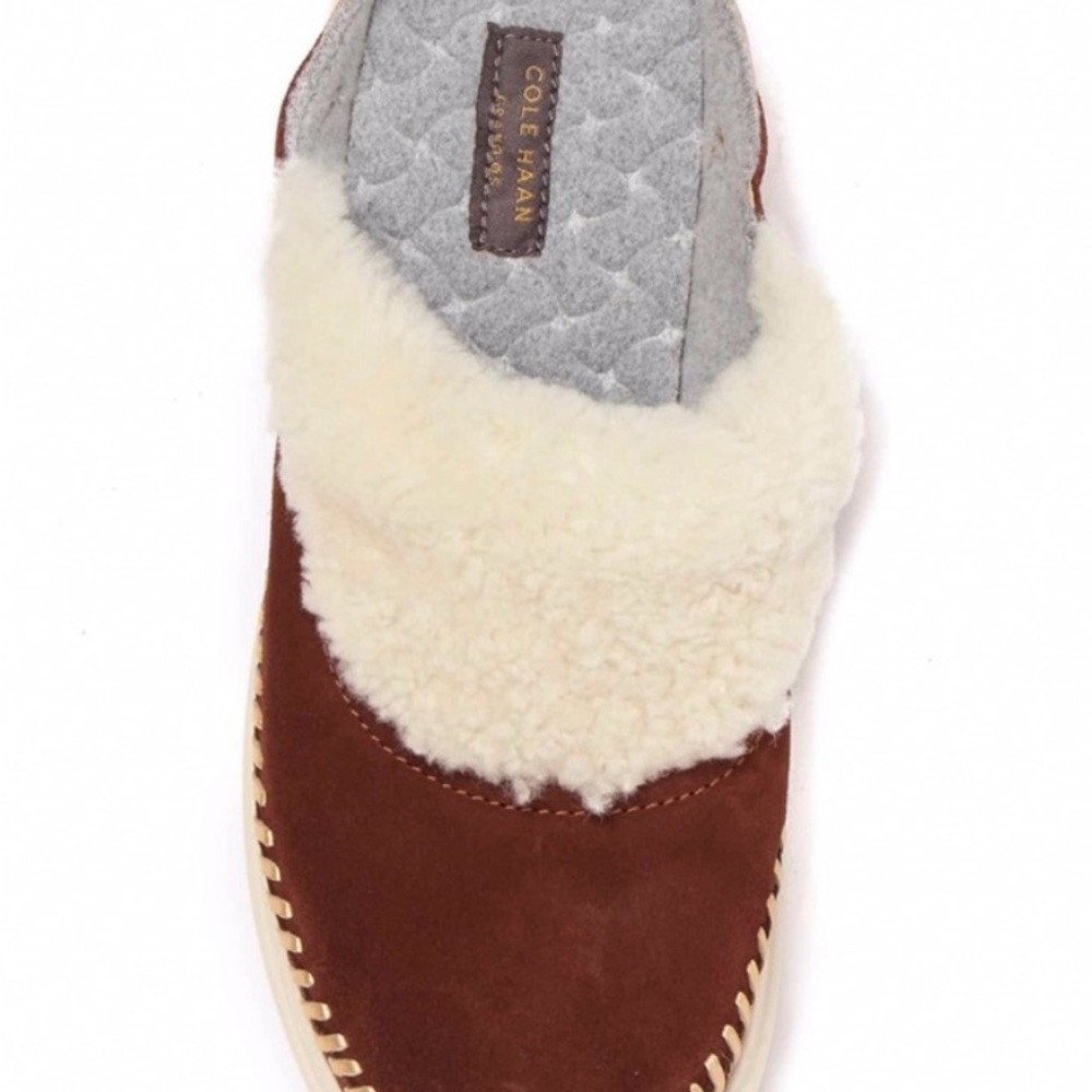 Cole Haan Grand Genuine Shearling Brown and Cream Slides Size 8.5 - Picture 4 of 10